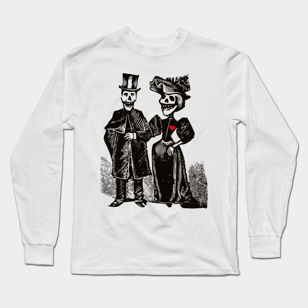 Calavera Couple | Day of the Dead | Dia de los Muertos | Skulls and Skeletons | Vintage Skeletons | Long Sleeve T-Shirt by Eclectic At Heart